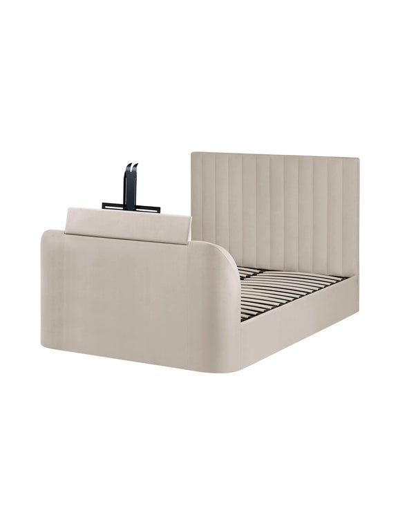 Alana Cream Velvet Side-Lift Ottoman TV Bed – Double/King – Double – alternate view