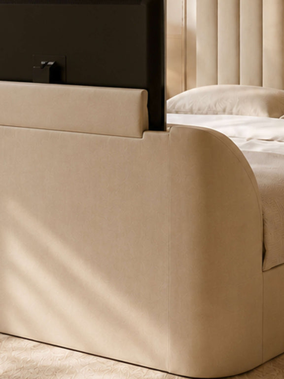 Alana Cream Velvet Side-Lift Ottoman TV Bed – Double/King – Double – alternate view