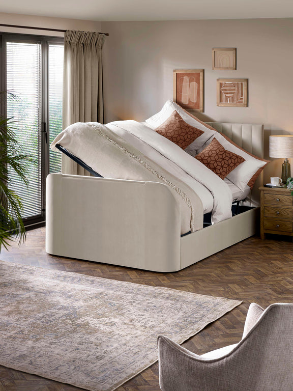 Alana Cream Velvet Side-Lift Ottoman TV Bed – Double/King – King – alternate view