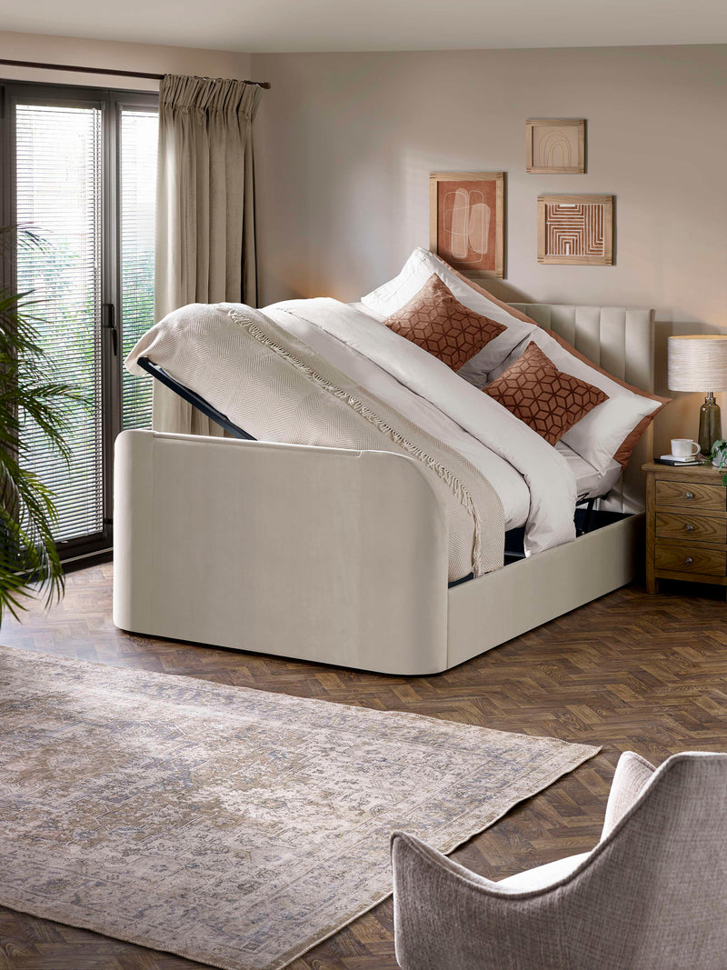Alana Cream Velvet Side-Lift Ottoman TV Bed – Double/King – King – alternate view