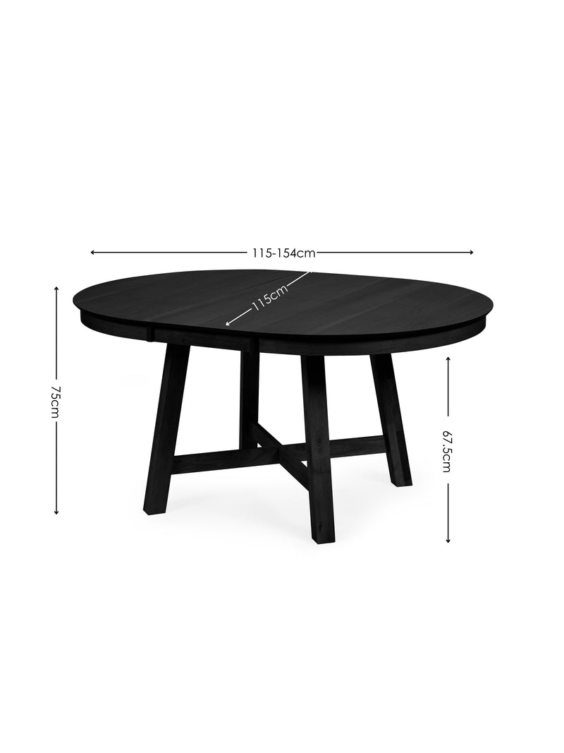 Annika Satin Black Oak Veneer 115–154cm Extending Round Dining Table – alternate view