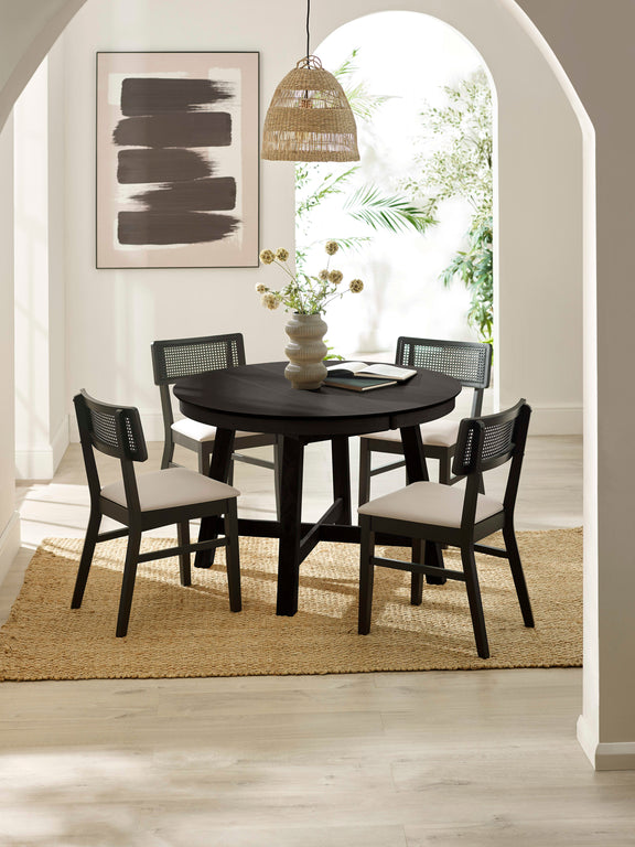Annika Satin Black Oak Veneer 115–154cm Extending Round Dining Table – alternate view