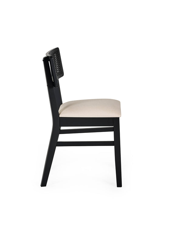 Annika Set of 2 Satin Black Natural Fabric Rattan Back Dining Chairs – alternate view