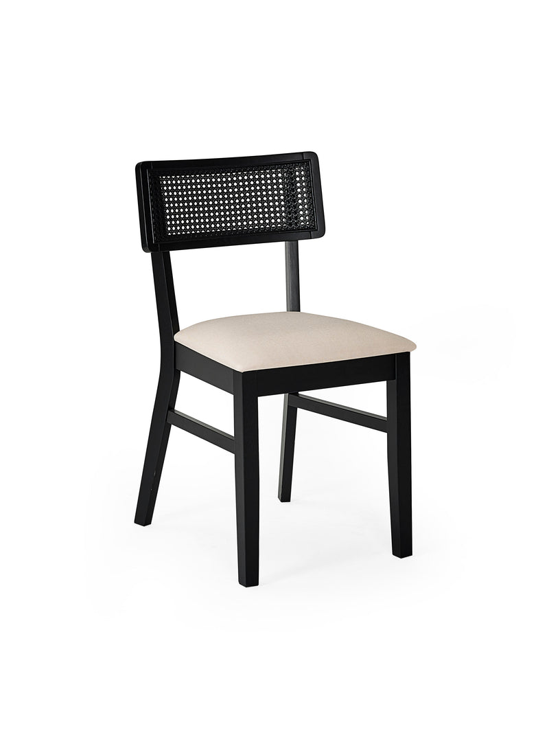 Annika Set of 2 Satin Black Natural Fabric Rattan Back Dining Chairs – alternate view