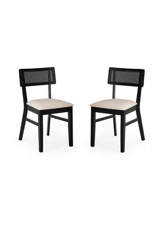 Annika Set of 2 Satin Black Natural Fabric Rattan Back Dining Chairs – alternate view