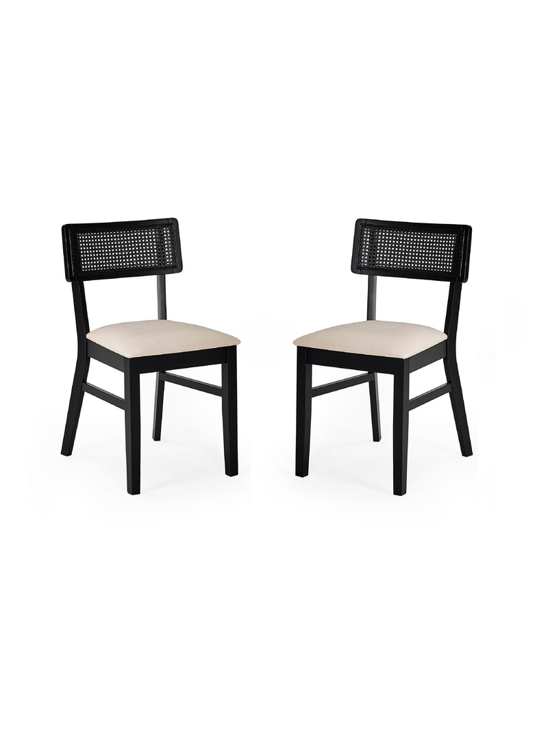 Annika Set of 2 Satin Black Natural Fabric Rattan Back Dining Chairs – alternate view