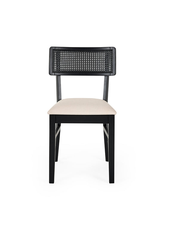 Annika Set of 2 Satin Black Natural Fabric Rattan Back Dining Chairs – alternate view