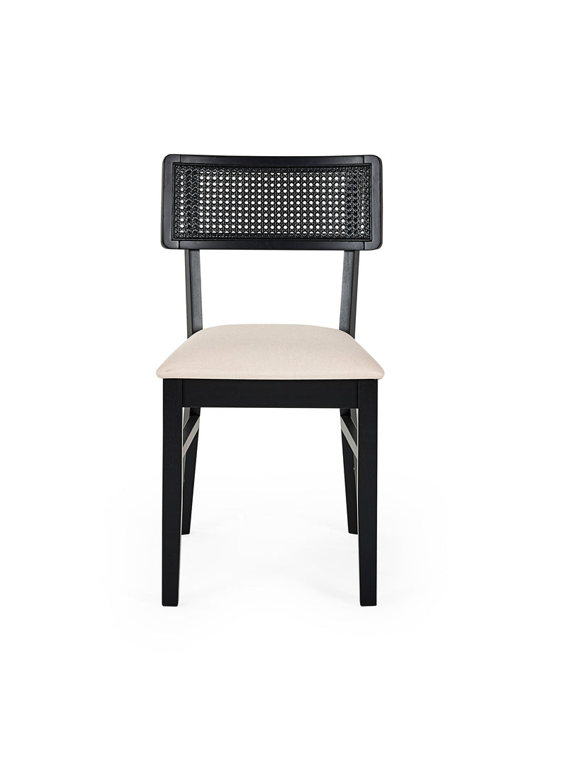 Annika Set of 2 Satin Black Natural Fabric Rattan Back Dining Chairs – alternate view