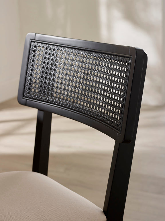 Annika Set of 2 Satin Black Natural Fabric Rattan Back Dining Chairs – alternate view
