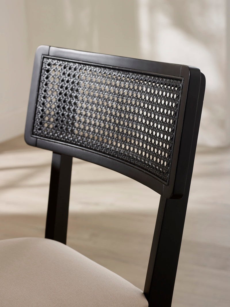 Annika Set of 2 Satin Black Natural Fabric Rattan Back Dining Chairs – alternate view