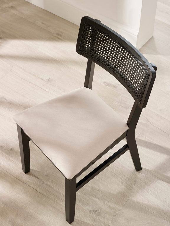 Annika Set of 2 Satin Black Natural Fabric Rattan Back Dining Chairs – alternate view
