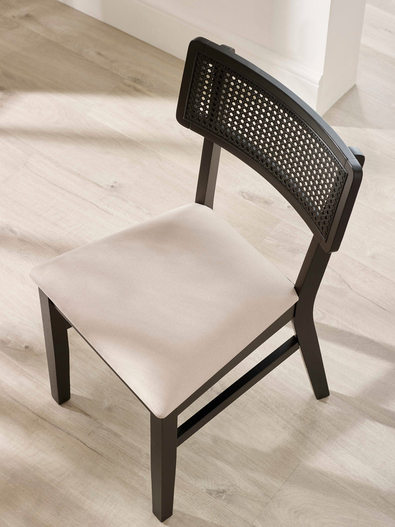 Annika Set of 2 Satin Black Natural Fabric Rattan Back Dining Chairs – alternate view