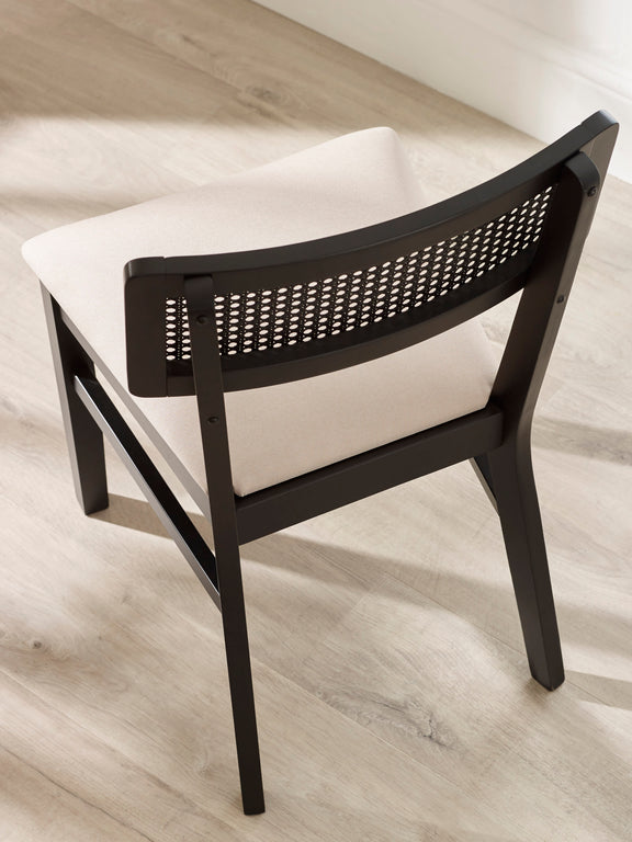 Annika Set of 2 Satin Black Natural Fabric Rattan Back Dining Chairs – alternate view