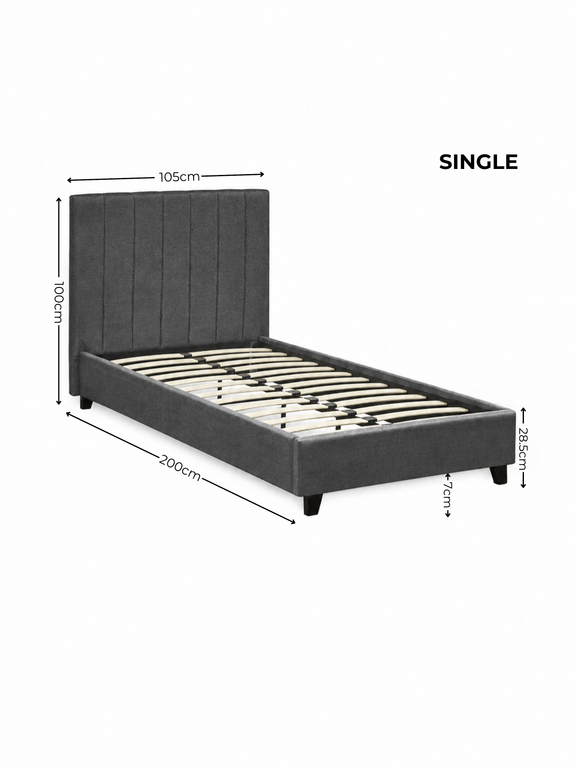 Aylen Upholstered Bed – Colour & Size Options – Dark Grey Linen, Single – alternate view