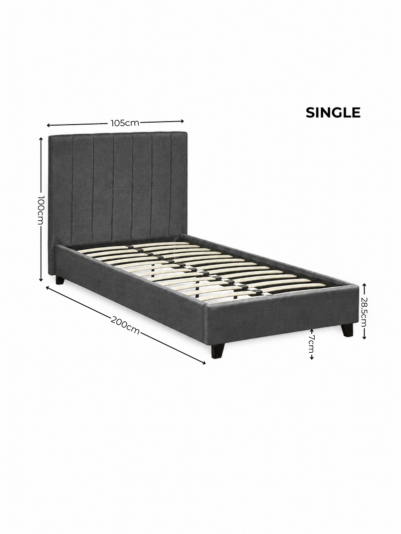 Aylen Upholstered Bed – Colour & Size Options – Dark Grey Linen, Single – alternate view