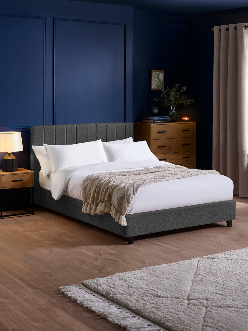Aylen Upholstered Bed – Colour & Size Options – Dark Grey Linen, Small Double – main view