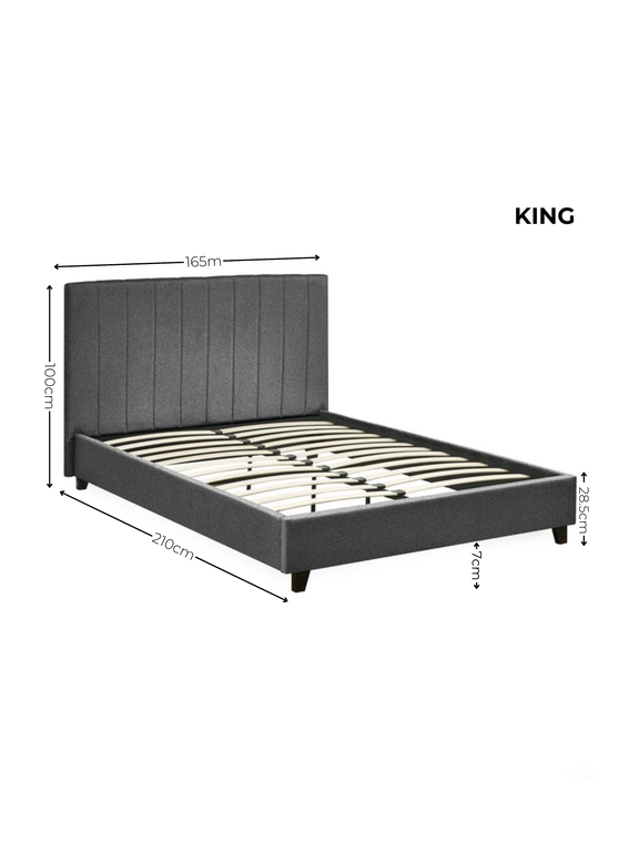 Aylen Upholstered Bed – Colour & Size Options – Dark Grey Linen, King – alternate view