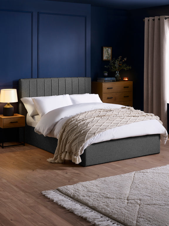 Aylen Upholstered Ottoman Storage Bed – Colour & Size Options – Dark Grey Linen, Double – main view