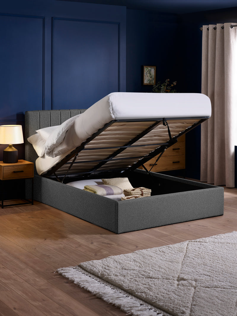 Aylen Upholstered Ottoman Storage Bed – Colour & Size Options – Dark Grey Linen, Double – alternate view