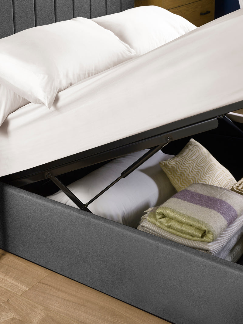 Aylen Upholstered Ottoman Storage Bed – Colour & Size Options – Dark Grey Linen, Double – alternate view