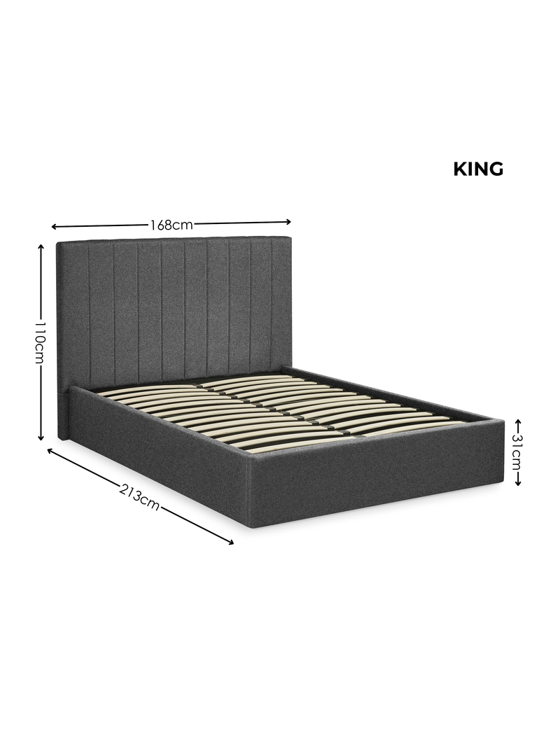 Aylen Upholstered Ottoman Storage Bed – Colour & Size Options – Dark Grey Linen, King – alternate view