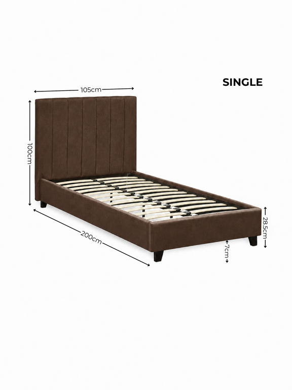 Aylen Upholstered Bed – Colour & Size Options – Chocolate Velvet, Single – alternate view