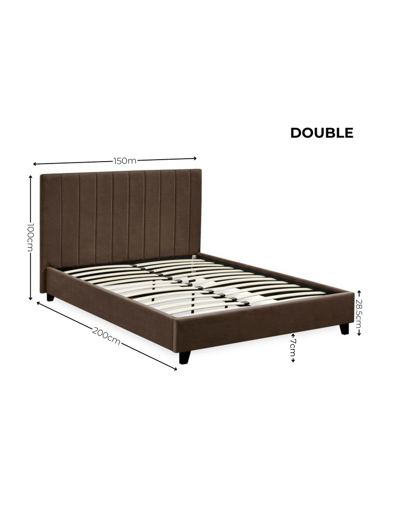 Aylen Upholstered Bed – Colour & Size Options – Chocolate Velvet, Double – alternate view