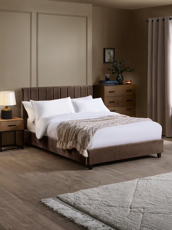 Aylen Upholstered Bed – Colour & Size Options – Chocolate Velvet, King – main view