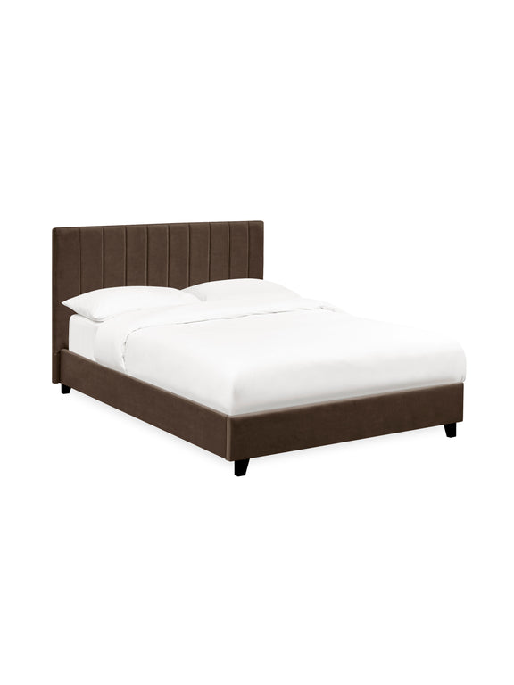 Aylen Upholstered Bed – Colour & Size Options – Chocolate Velvet, King – alternate view