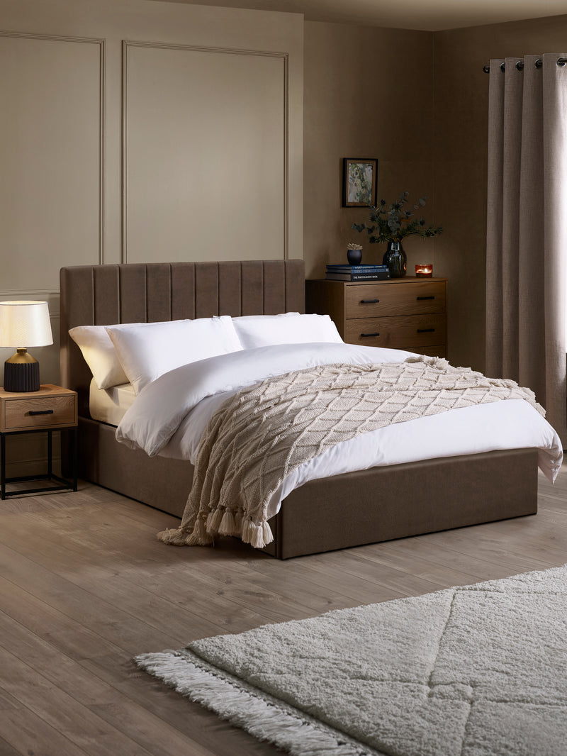 Aylen Upholstered Ottoman Storage Bed – Colour & Size Options – Chocolate Velvet, Double – main view
