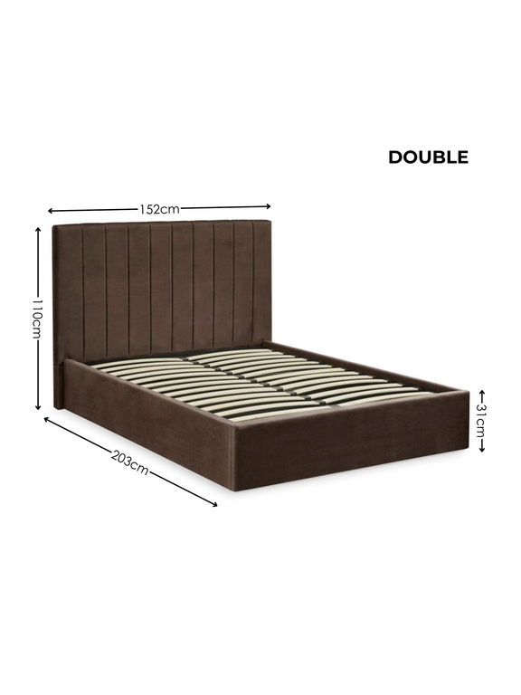 Aylen Upholstered Ottoman Storage Bed – Colour & Size Options – Chocolate Velvet, Double – alternate view