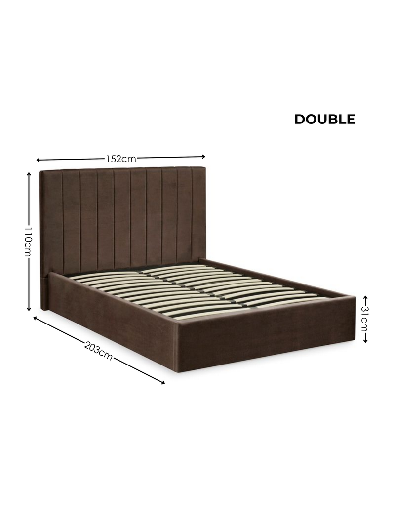 Aylen Upholstered Ottoman Storage Bed – Colour & Size Options – Chocolate Velvet, Double – alternate view