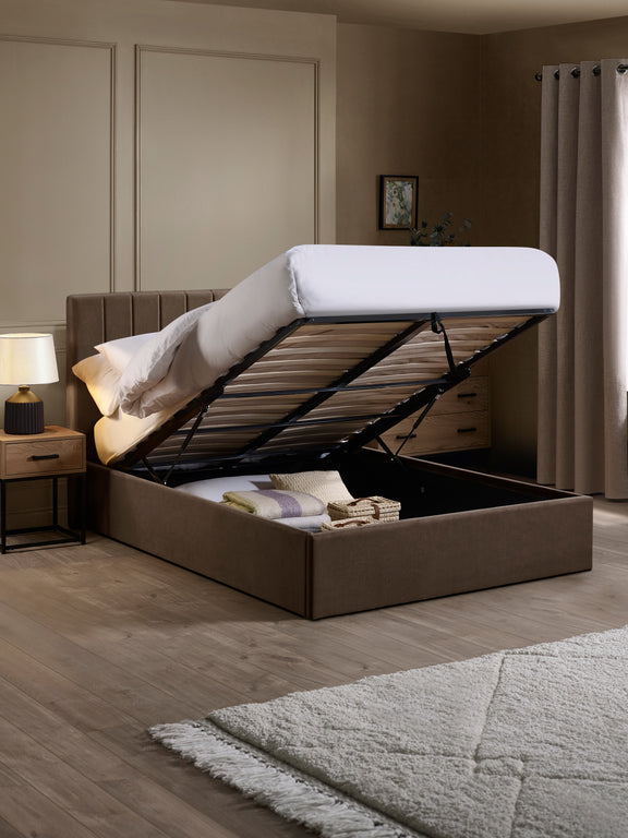 Aylen Upholstered Ottoman Storage Bed – Colour & Size Options – Chocolate Velvet, Double – alternate view