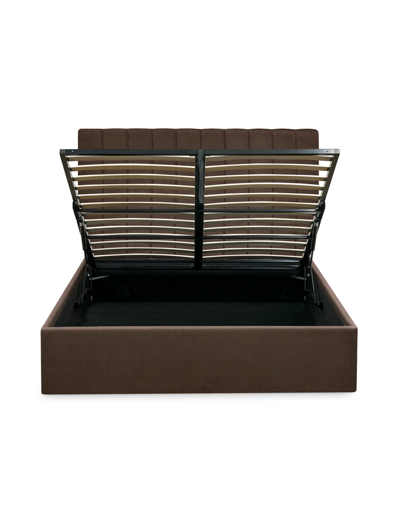 Aylen Upholstered Ottoman Storage Bed – Colour & Size Options – Chocolate Velvet, Double – alternate view