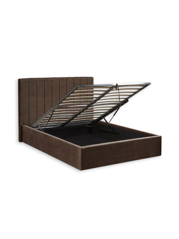 Aylen Upholstered Ottoman Storage Bed – Colour & Size Options – Chocolate Velvet, King – alternate view