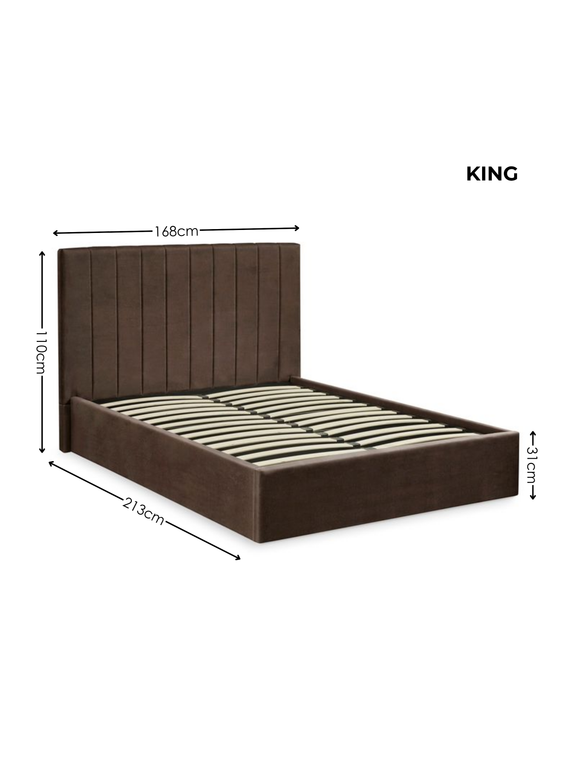 Aylen Upholstered Ottoman Storage Bed – Colour & Size Options – Chocolate Velvet, King – alternate view