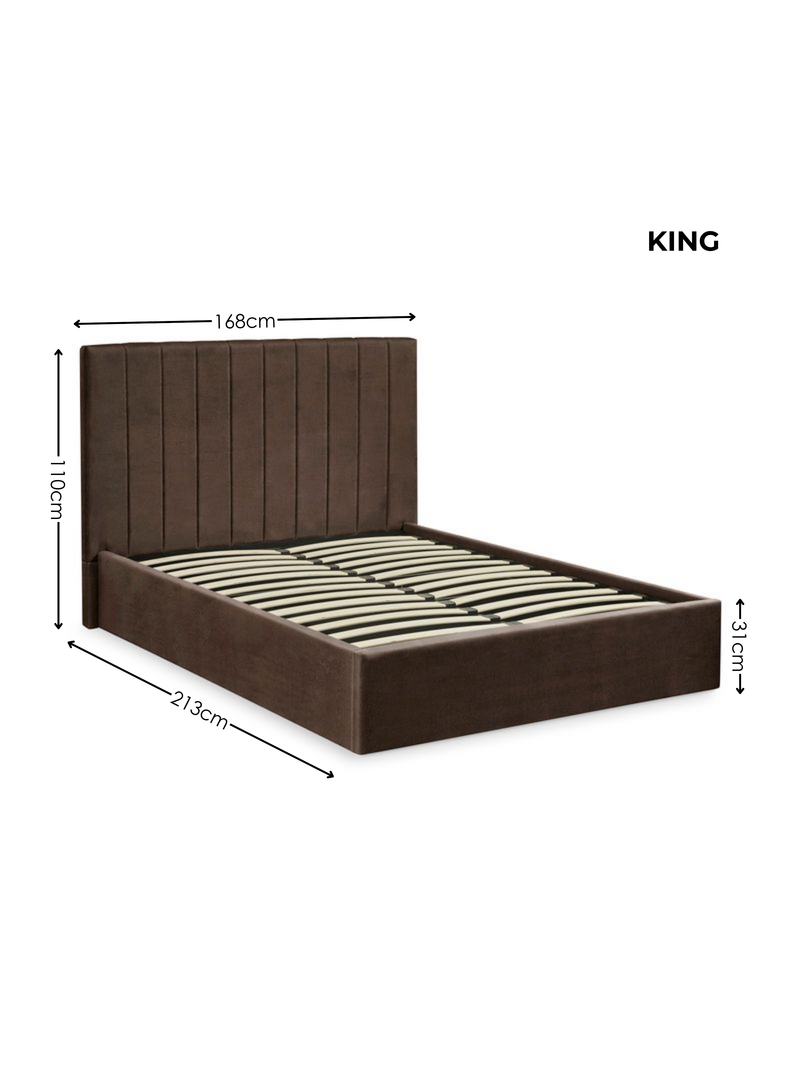 Aylen Upholstered Ottoman Storage Bed – Colour & Size Options – Chocolate Velvet, King – alternate view