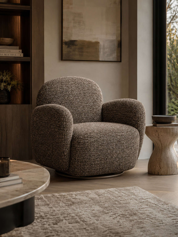 Bramley Chocolate Chenille Swivel Accent Chair – front view