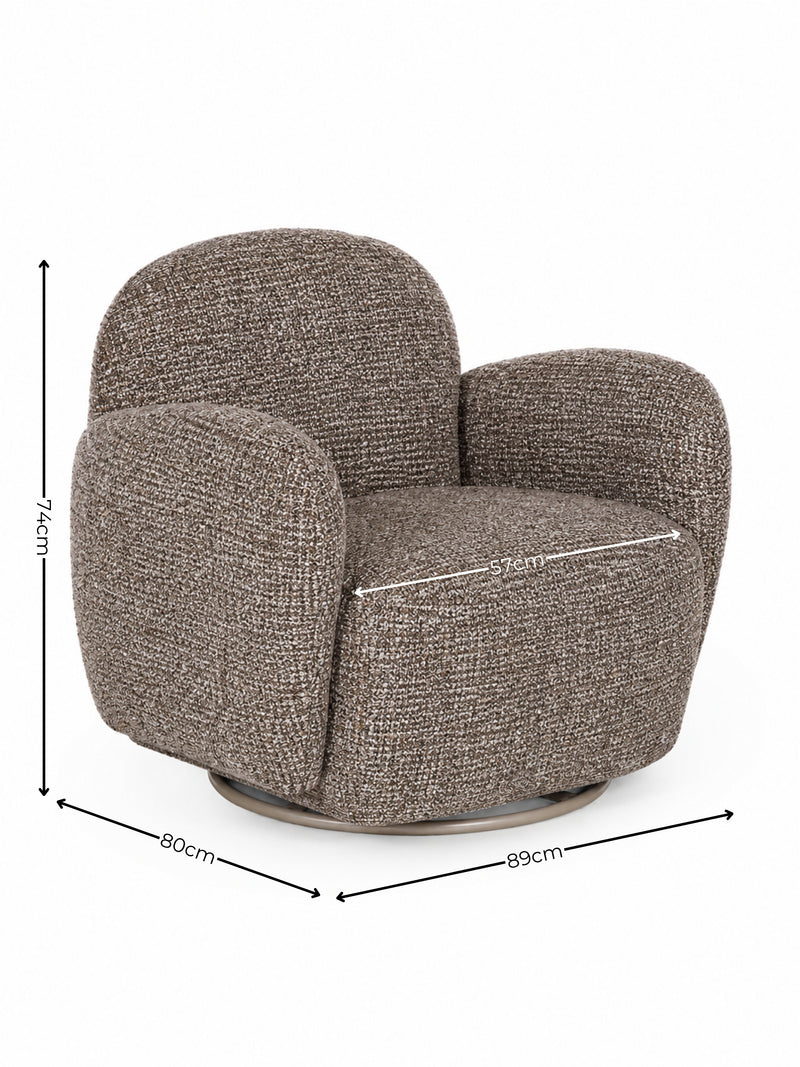 Bramley Chocolate Chenille Swivel Accent Chair – dimensions diagram