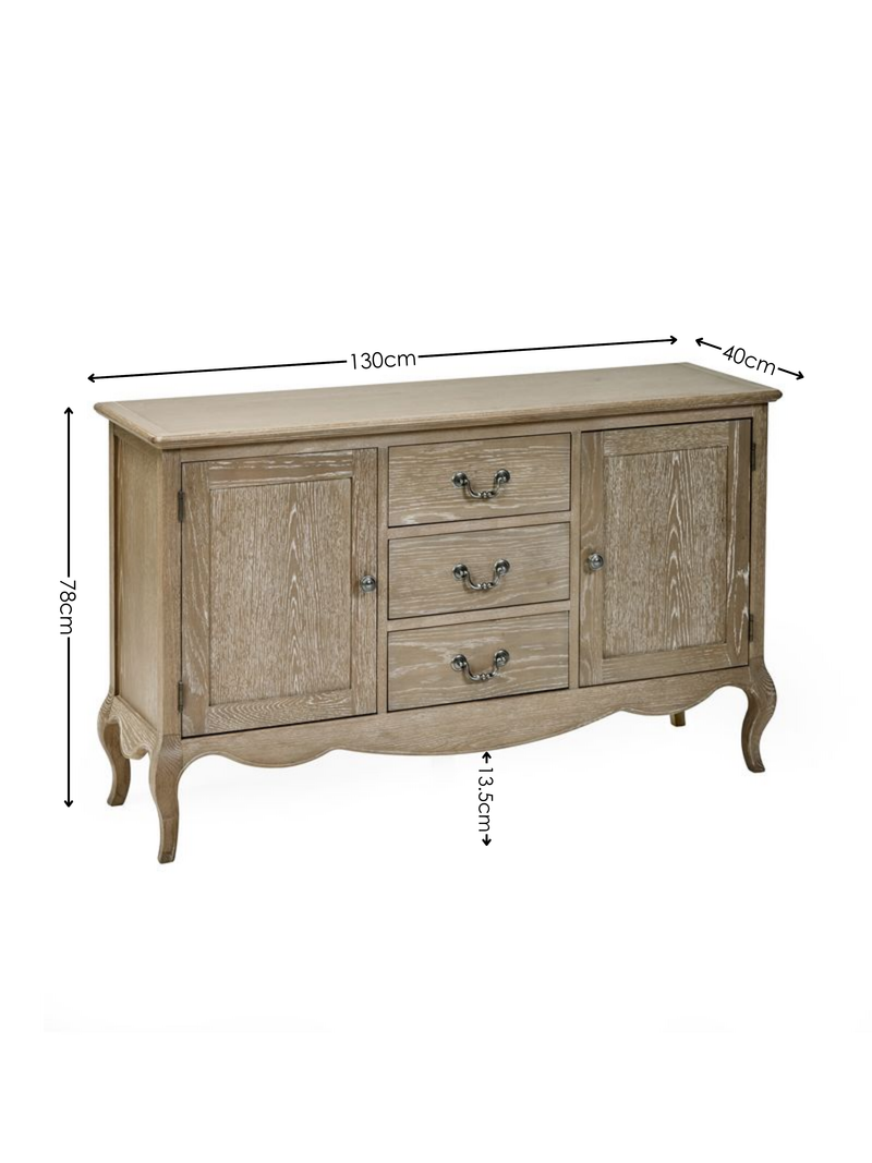 Camille French Style 2 Door 2 Drawer Sideboard – Limed Oak – alternate view