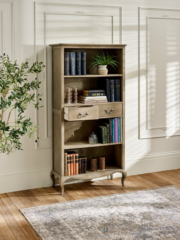 Camille French Style Tall Bookcase with Drawers – Limed Oak – alternate view