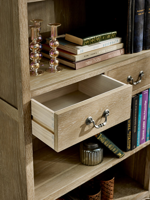Camille French Style Tall Bookcase with Drawers – Limed Oak – alternate view