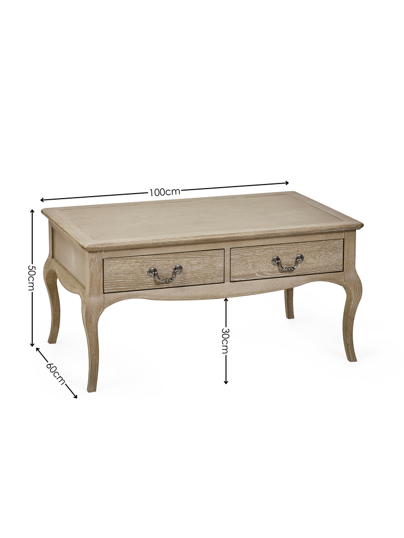 Camille French Style Rectangular Coffee Table – Limed Oak – alternate view