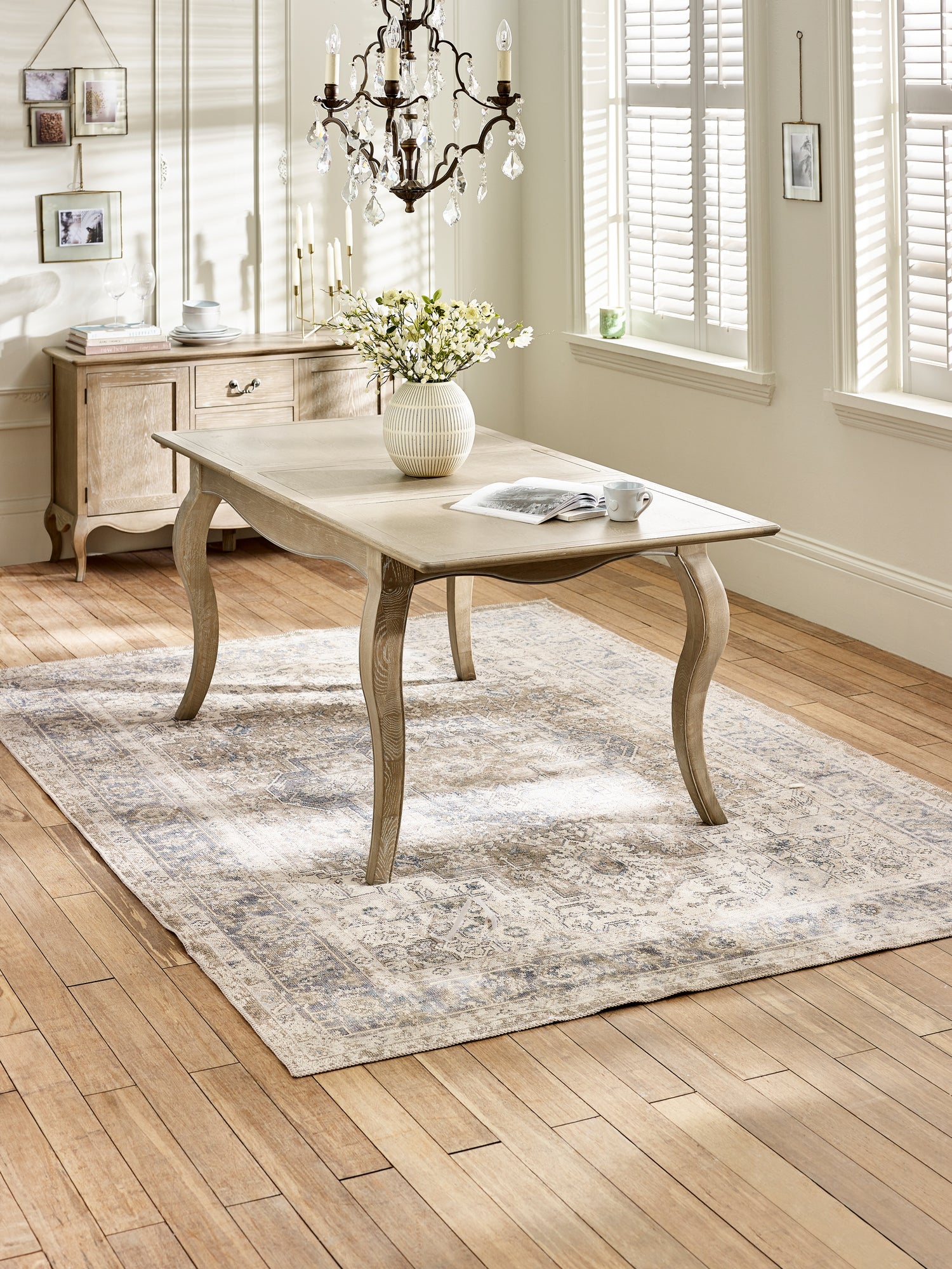 Camille French Style Rectangular 4–6 Seater Extending Dining Table – Limed Oak – main view