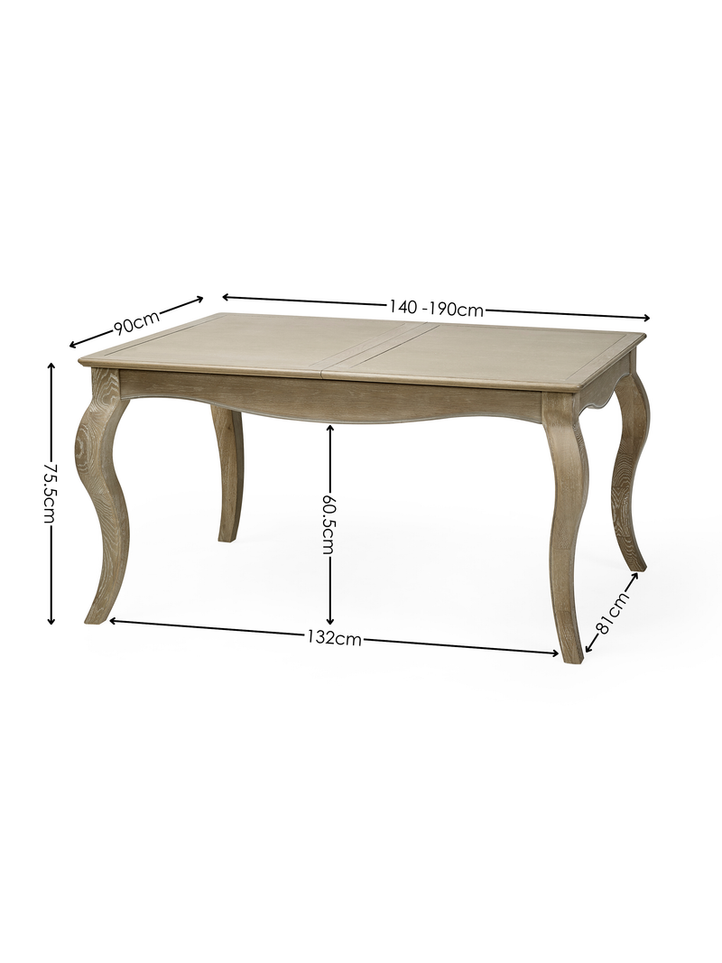 Camille French Style Rectangular 4–6 Seater Extending Dining Table – Limed Oak – alternate view