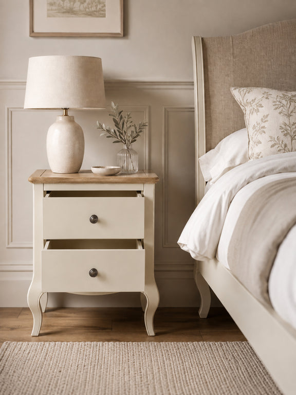 Camille ivory and limed oak bedside table alternate view