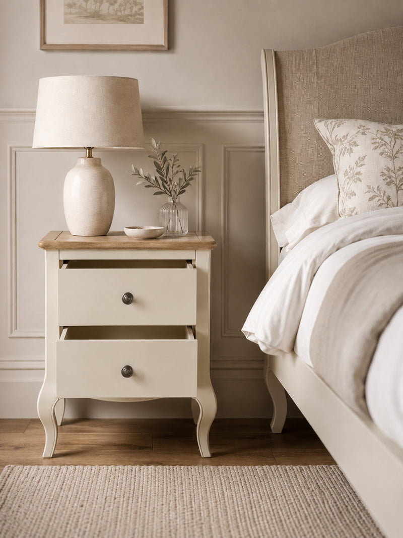 Camille ivory and limed oak bedside table alternate view