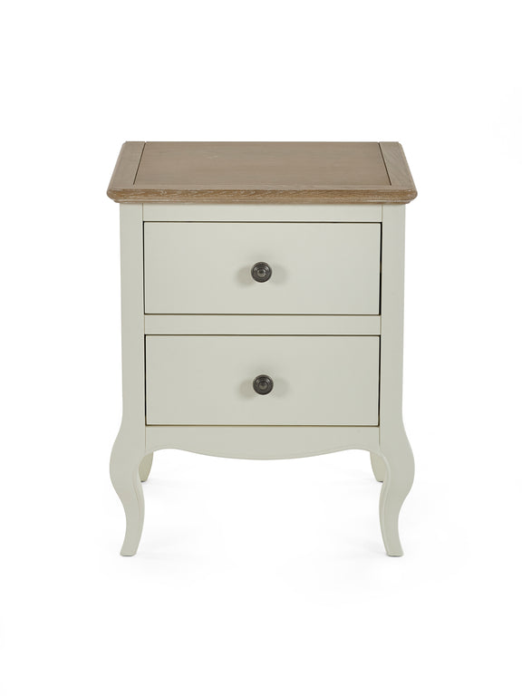 Camille bedside table ivory and limed oak detail