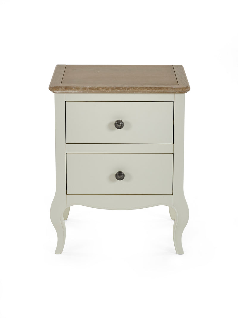 Camille bedside table ivory and limed oak detail
