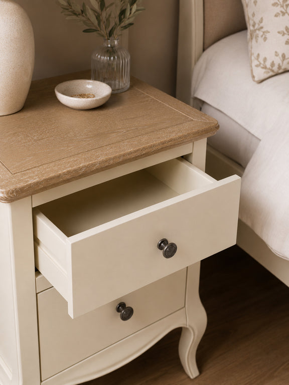 Camille bedside table limed oak finish detail
